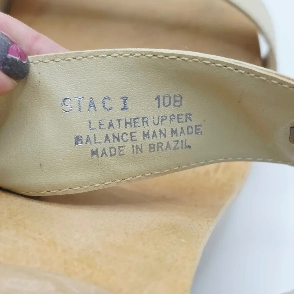 Steve Madden Staci Platform Sandals Womens 10B Beige Wood Leather Buckle Slides
